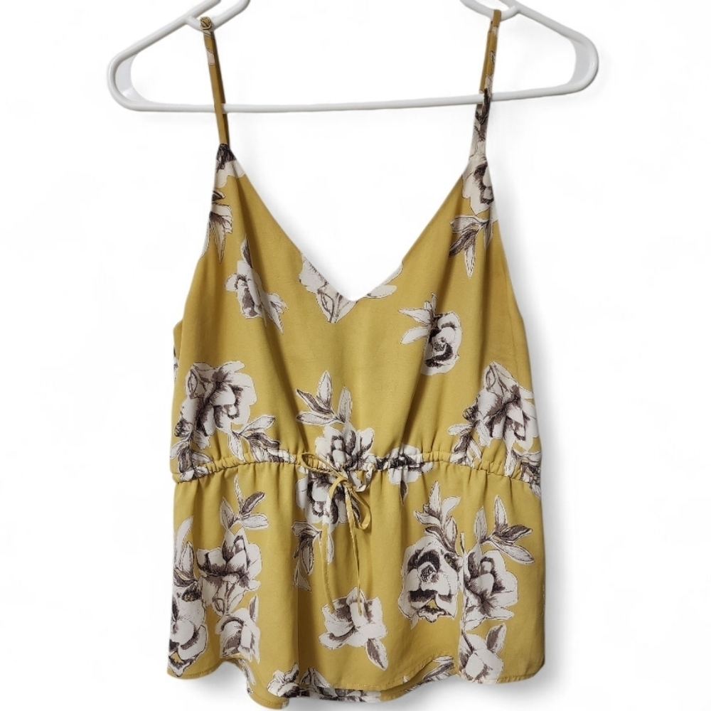 Aritzia Babaton Warren Tie Camisole Blouse Top, Yellow Floral